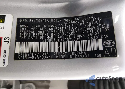 2010 Toyota Corolla S z USA, uszkodzony, nr VIN 2T1BU4EE3AC528535